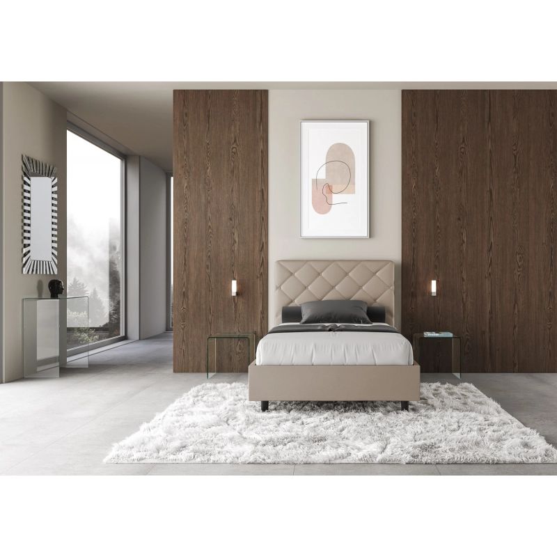 Letto imbottito 1 piazza e mezza 120x190 cm Priya - Similpelle,Tortora,Con rete