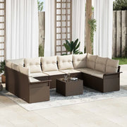Set Divano da Giardino con cuscino 10 pcs Marrone polyrattan