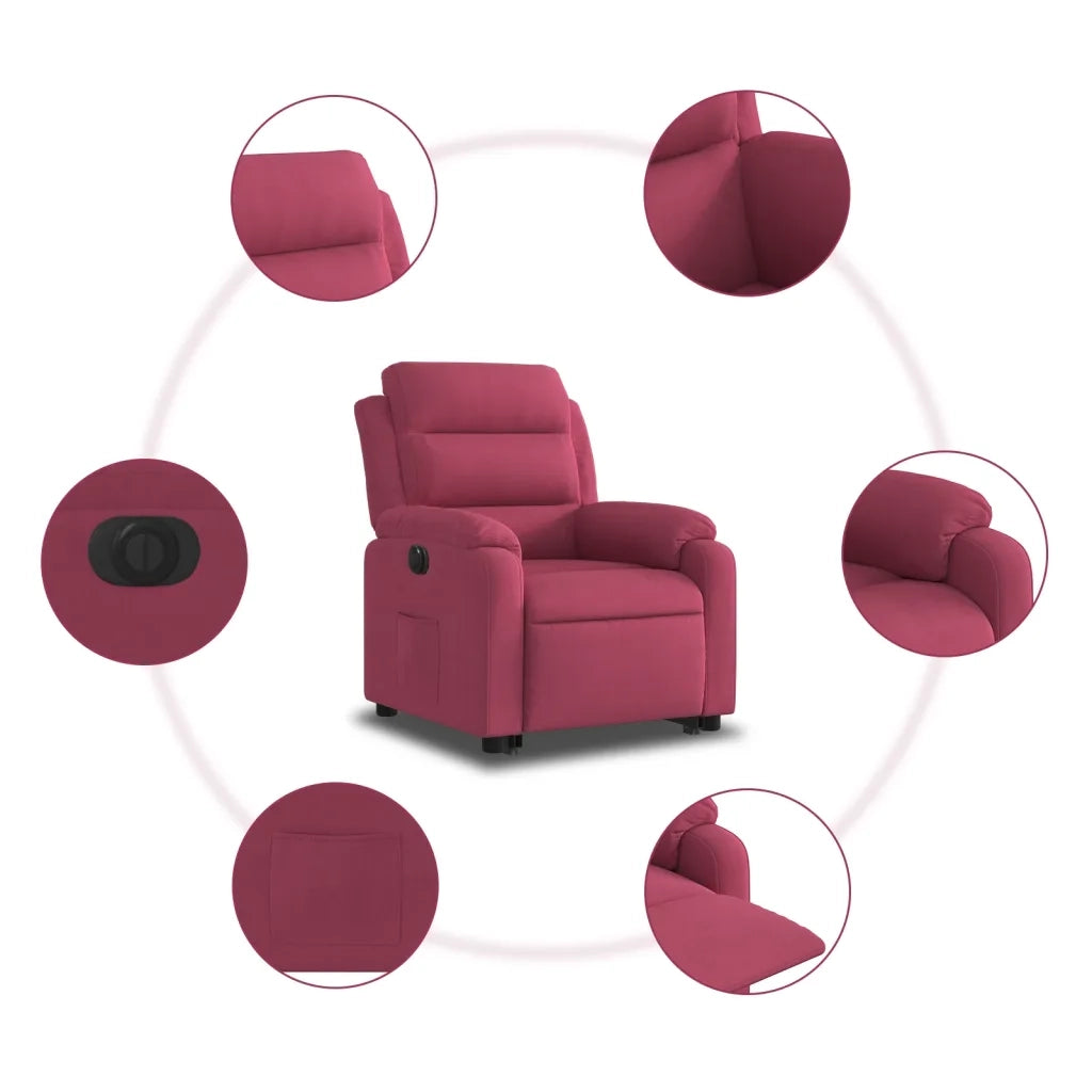 Poltrona Alzapersona Reclinabile Elettrica Rosso Vino Velluto 3205119