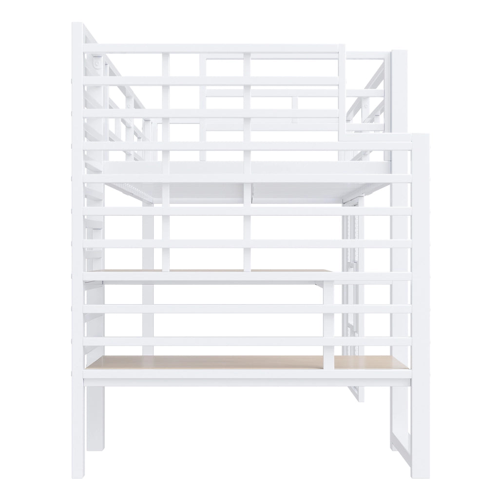 Letto a soppalco 90x200 cm in metallo e MDF con scala LED