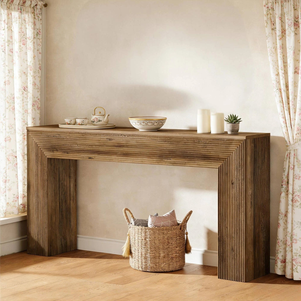 Tavolo consolle rustico in MDF marrone; piano 160 x 30 cm