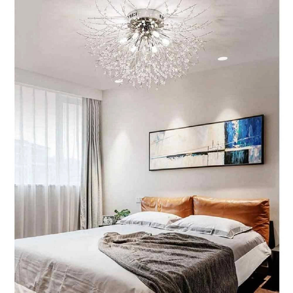 Trade Shop - Lampadario Soffitto Plafoniera Argento Moderna Cristalli Fuochi Artificio G9 Pn-13a -
