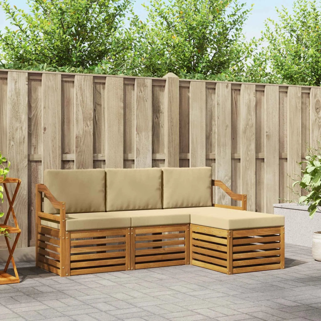 Set di divani da esterno con cuscino 4 pcs Naturale e Beige 3374628