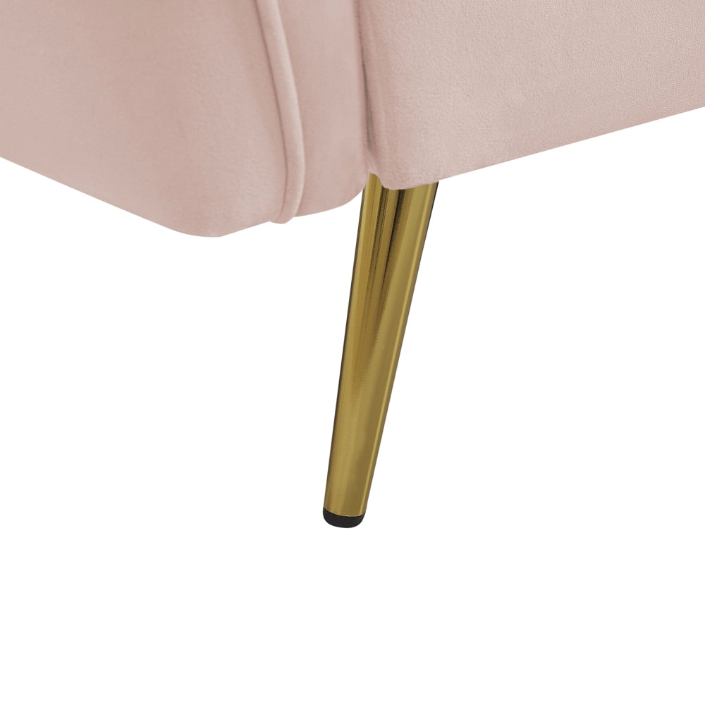 Divano a 3 posti con rivestimento in tessuto di velluto rosa capitonné con gambe dorate