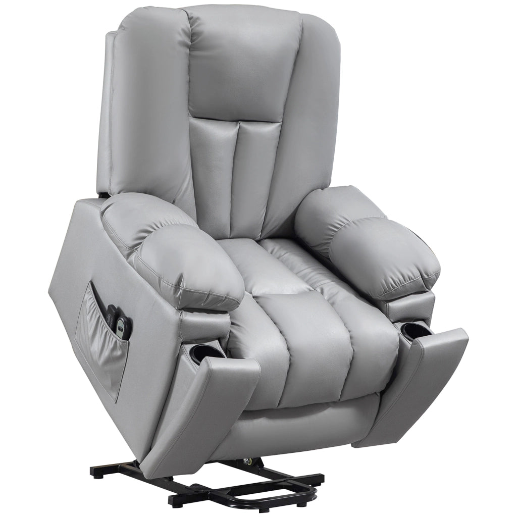 Poltrona relax elettrica con funzione alzapersona, massaggio vibrante e portabicchieri, grigio scuro