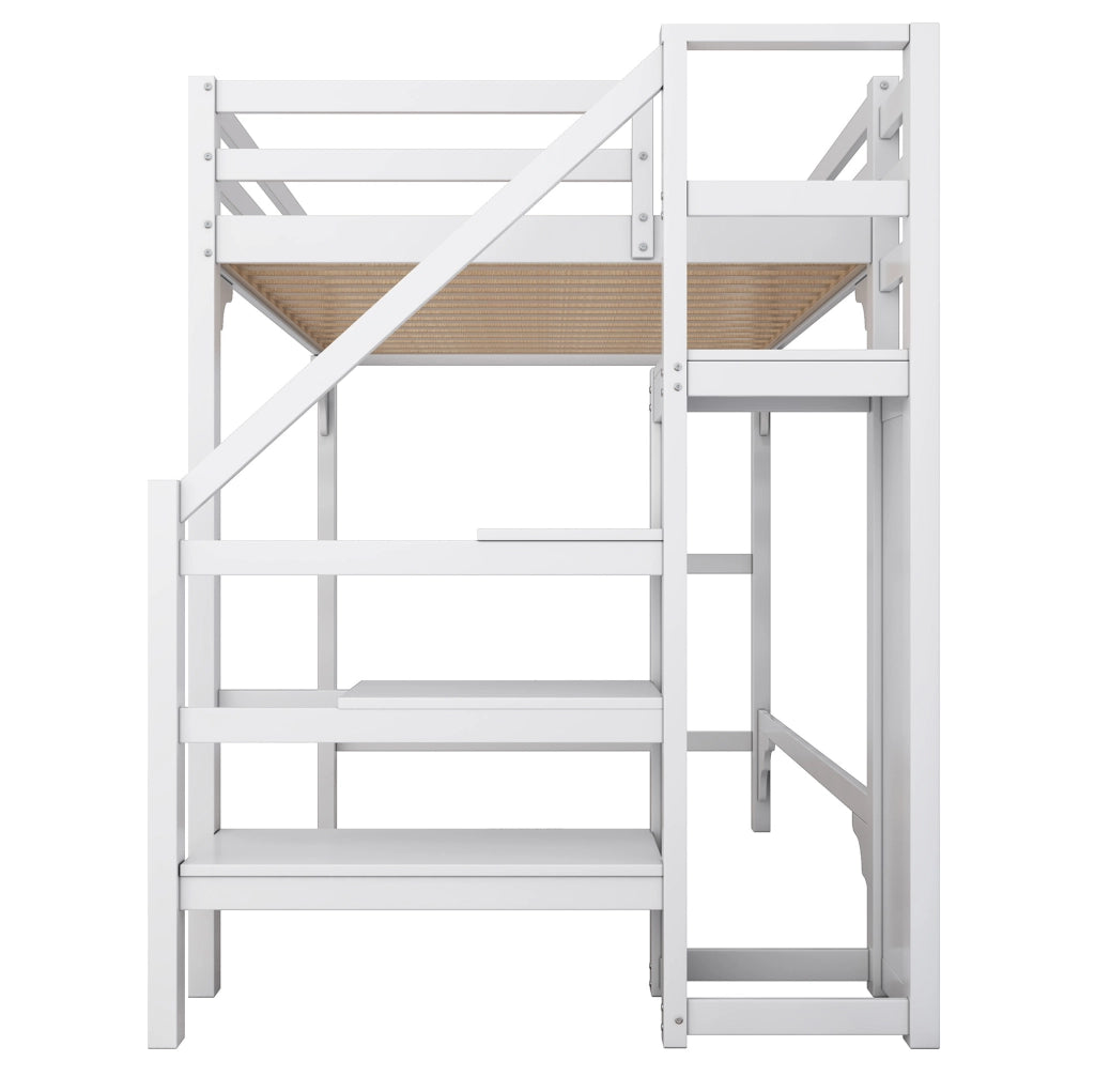 Letto a soppalco 140x200 cm con armadio e scala contenitore bianco