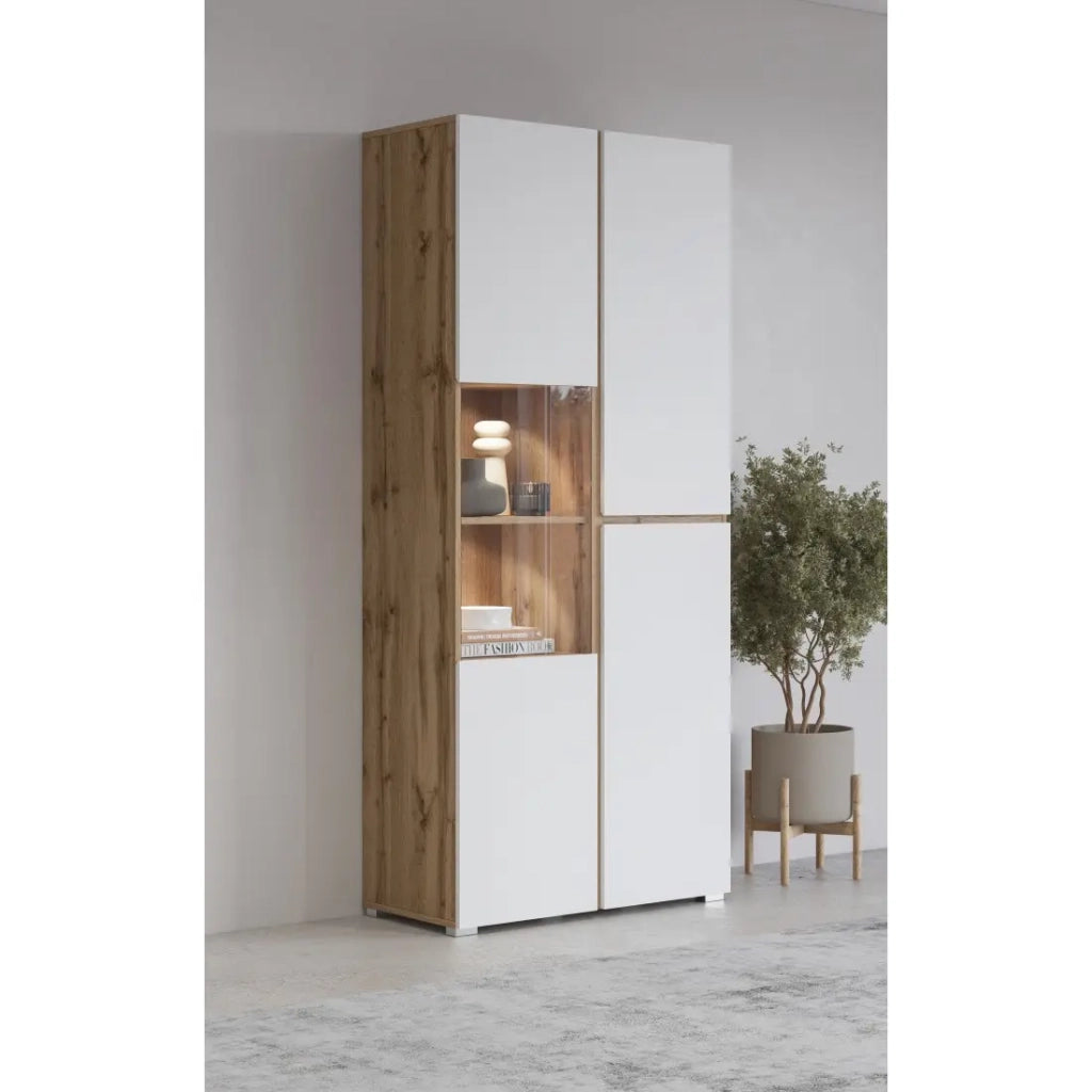 Vetrina HAVANA – Eleganza minimalista in rovere chiaro e bianco opaco - Senza LED