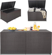 Scatola portaoggetti per esterni, arrotolabile, in polyrattan, con maniglie, contenitore portaoggetti 150 x 77 x 72 cm, impermeabile con coperchio, contenitore con spazio ventilato