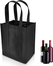 Borsa per bottiglie con pareti divisorie per bottiglie - Borsa per spesa con 6 compartimenti - Borsa per bottiglie a mano - Borsa per bottiglie per picnic nera 31 x 25 cm.
