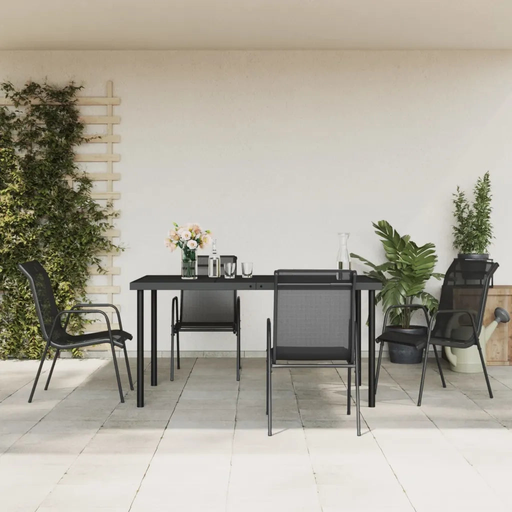 Set da Pranzo da Giardino 5 pz Nero in Acciaio e Textilene 3200678