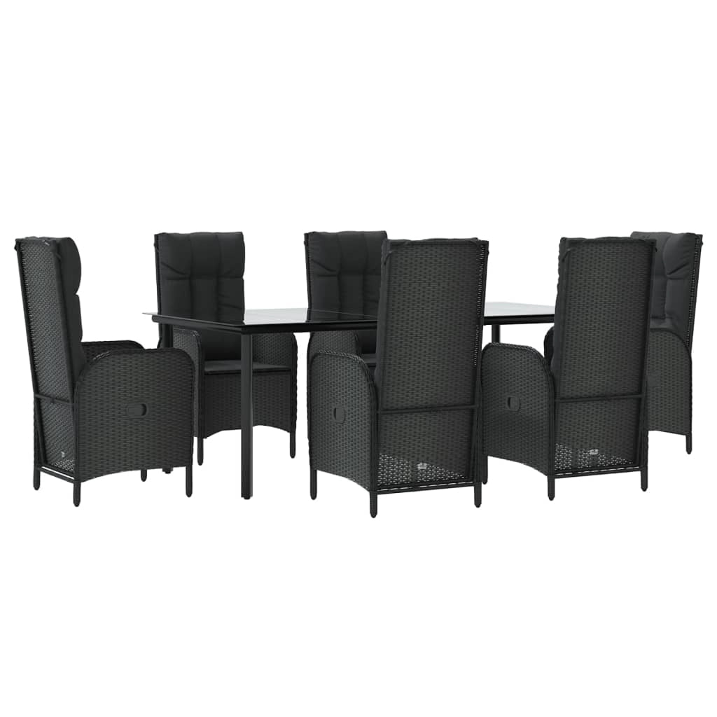 Set da pranzo da esterno in vimini di resina nera da 7 pezzi con cuscini inclusi mobili da giardino e cuscini (02_0014462)