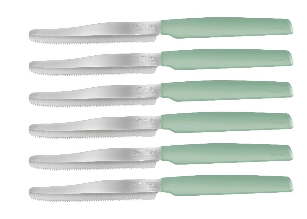Set 6 Coltelli da Tavola Active Lama Seghettata Verde Menta Pedrini