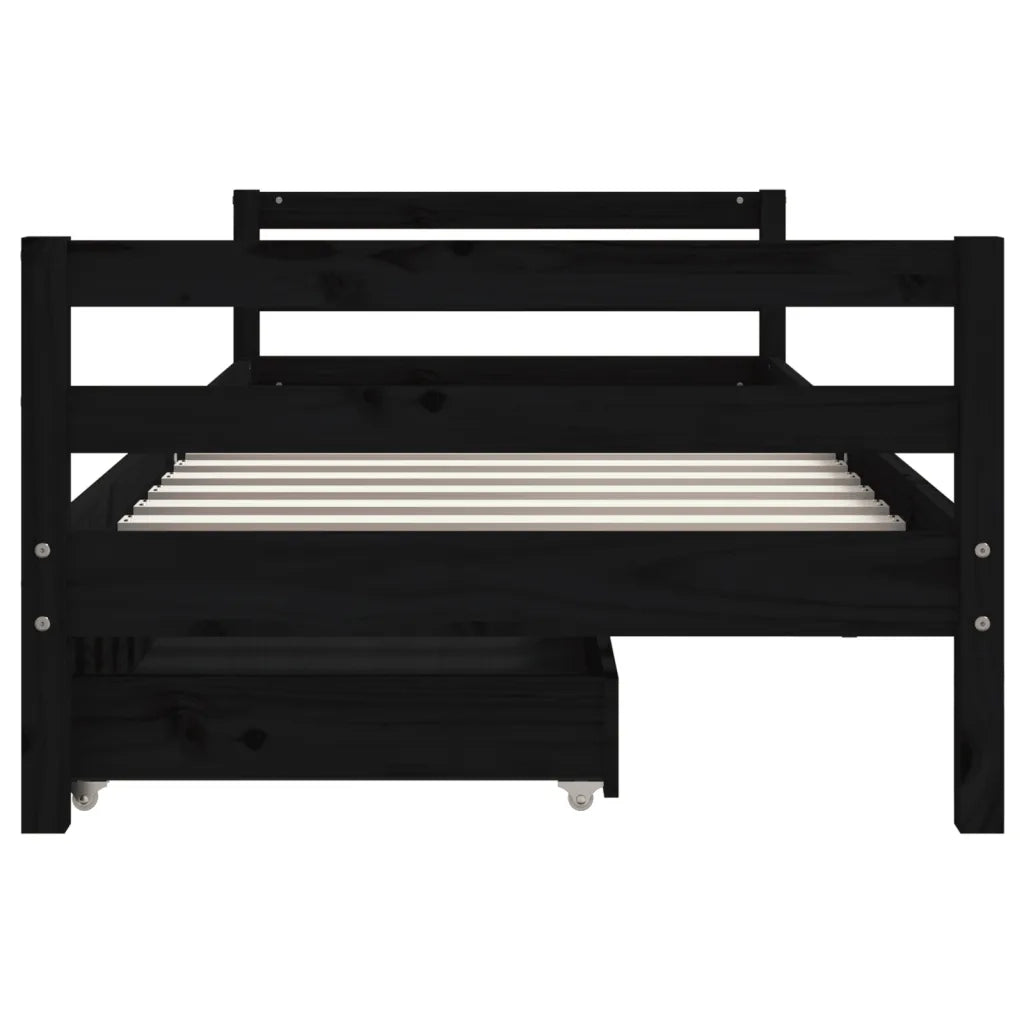 Giroletto Bambini con Cassetti Nero 80x200cm Massello di Pino