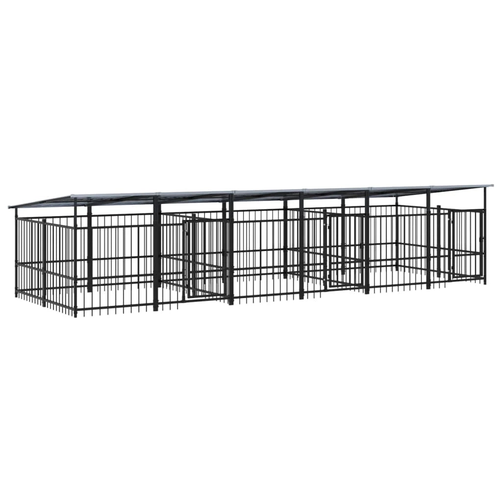 Cuccia gabbia per animali da esterno pac con tetto per cani in acciaio 11,26 m² nero 02_0041735