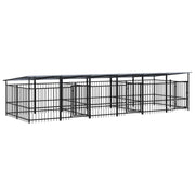 Cuccia gabbia per animali da esterno pac con tetto per cani in acciaio 11,26 m² nero 02_0041735