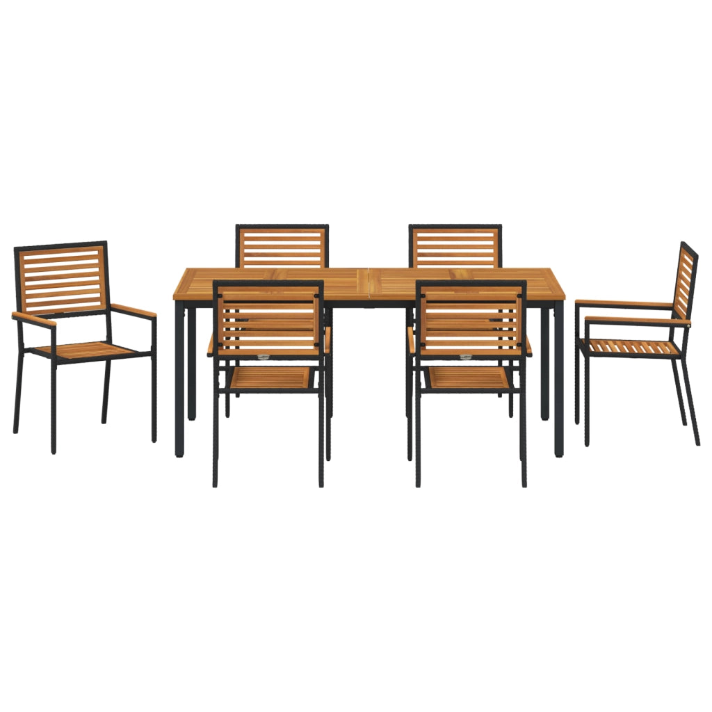 Set da Pranzo Giardino 7 Pezzi Rattan Sintetico Nero Acacia