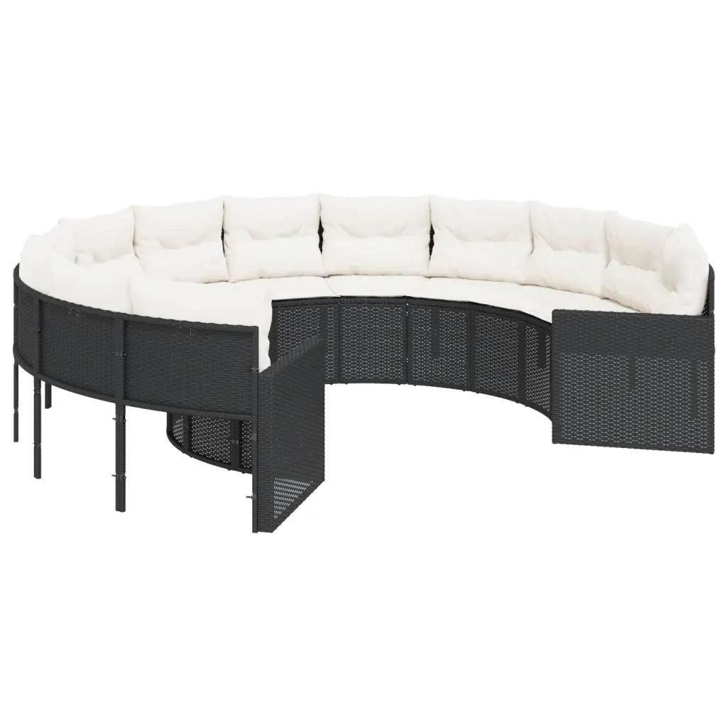 vidaXL Divano da Giardino con Cuscini Circolare Nero in Polyrattan