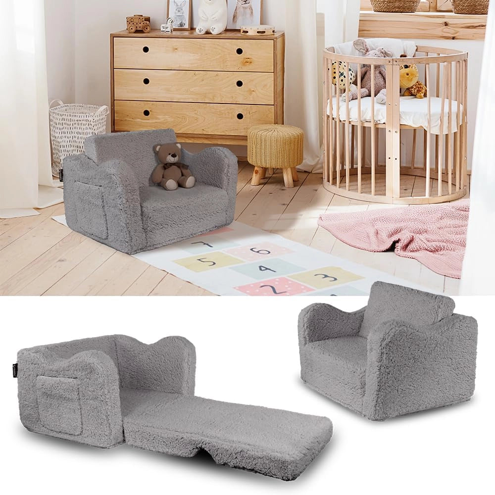 Poltrone per bambini Conni, Grigio, 60 x 36 cm Pieghevole, con rivestimento rimovibile e seduta pieghevole