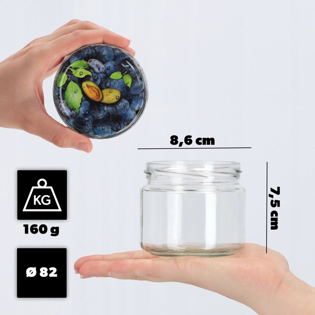 KADAX Sonka barattoli di vetro 330ml 50pz 82mm + coperchi "Prugna"