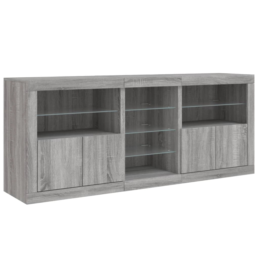 Buffet credenza cassettiera armadio mobile contenitore organizer per cucina soggiorno salotto con luci LED Sonoma 181,5 x 37 x 67 cm grigio 02_0030063
