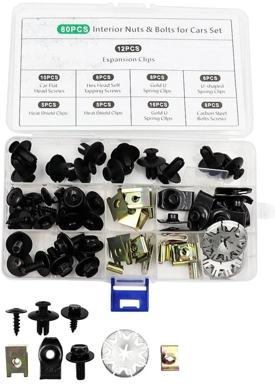 Set di Clip per Pannello Auto da 80 - Kit di Attacco - U-clips per Carrozzeria - Piastrina di Protezione - Boutonniere a Sei Viti - Alta Resistenza al Taglio