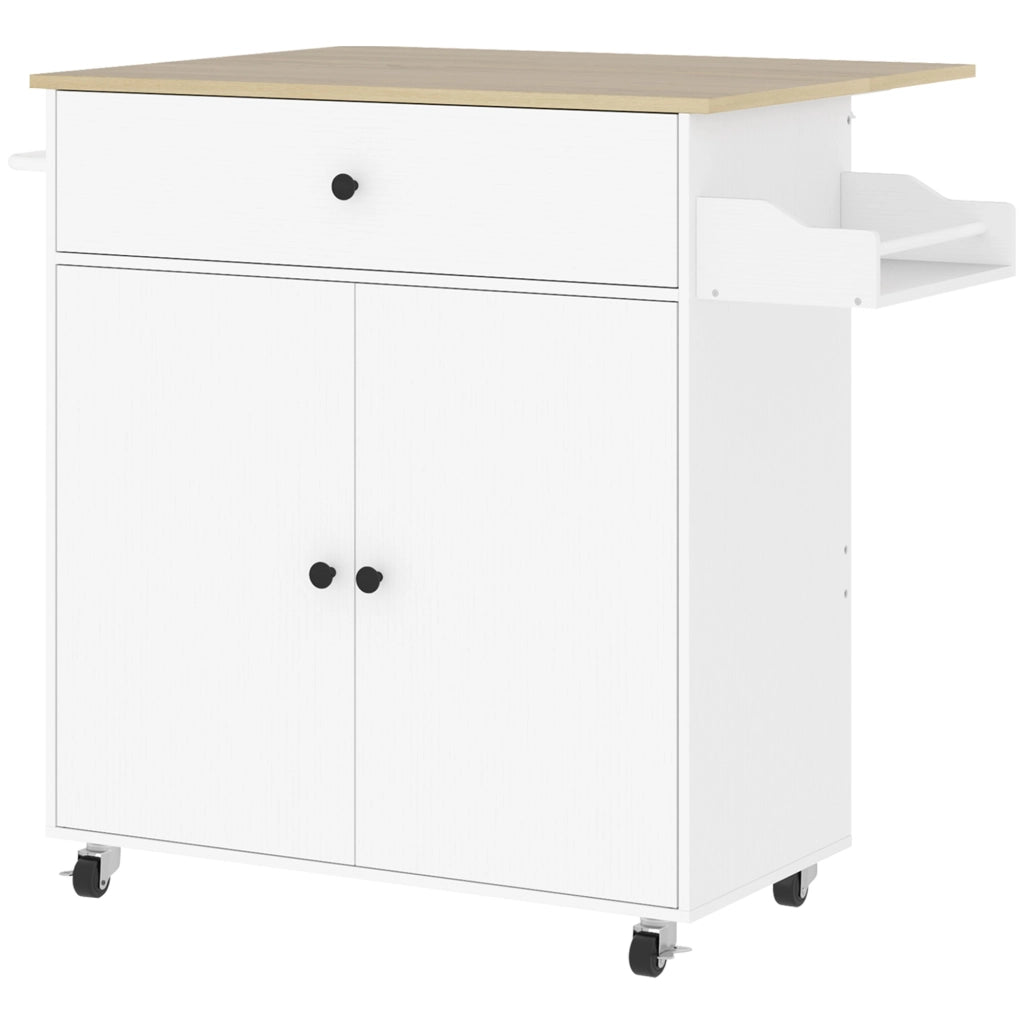 Carrello da Cucina con 1 Cassetto e 2 Ante; Piano Ribaltabile e Ripiano Regolabile; 106x42x87 cm; Bianco