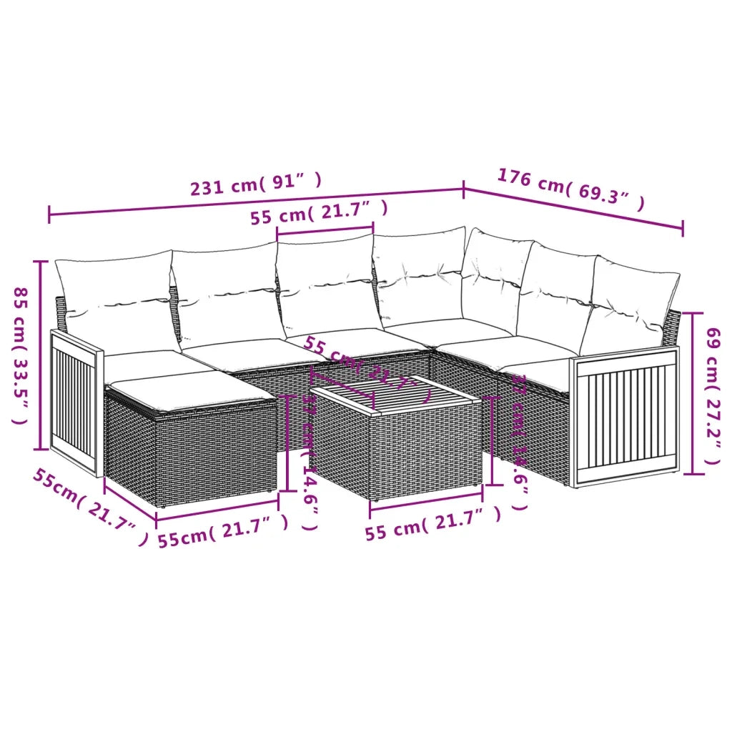 Set Divani da Giardino con Cuscini 8 pz Nero in Polyrattan