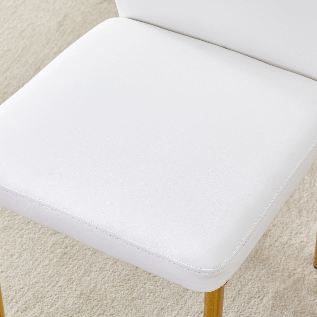 Set 4 sedie da pranzo moderne in PU bianco con gambe in metallo oro; H 93 cm
