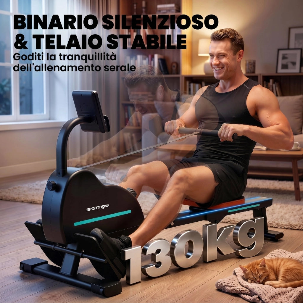 Vogatore Domestico 135x42x72 cm 16 Livelli Resistenza Bluetooth APP in Metallo e ABS Nero