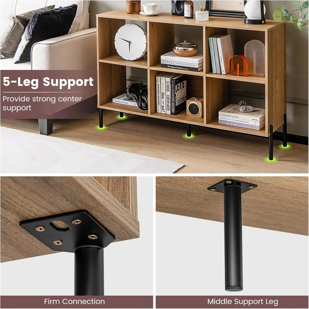 Libreria a 3 livelli, scaffale aperto in legno a 6 cubi con gambe in metallo, mobile indipendente con ripiano regolabile, per studio, soggiorno, ufficio a casa (naturale)