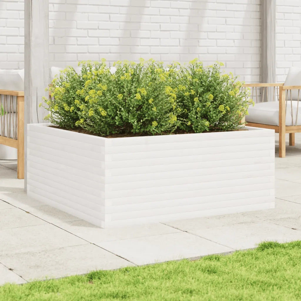 Fioriera | Cassetta per fiori | Vaso da Giardino Bianca 110x110x46cm Legno Massello di Pino