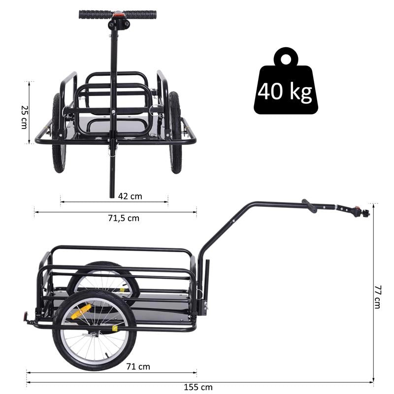 CARRELLO RIMORCHIO PER BICICLETTA NERO 156X72X82CM