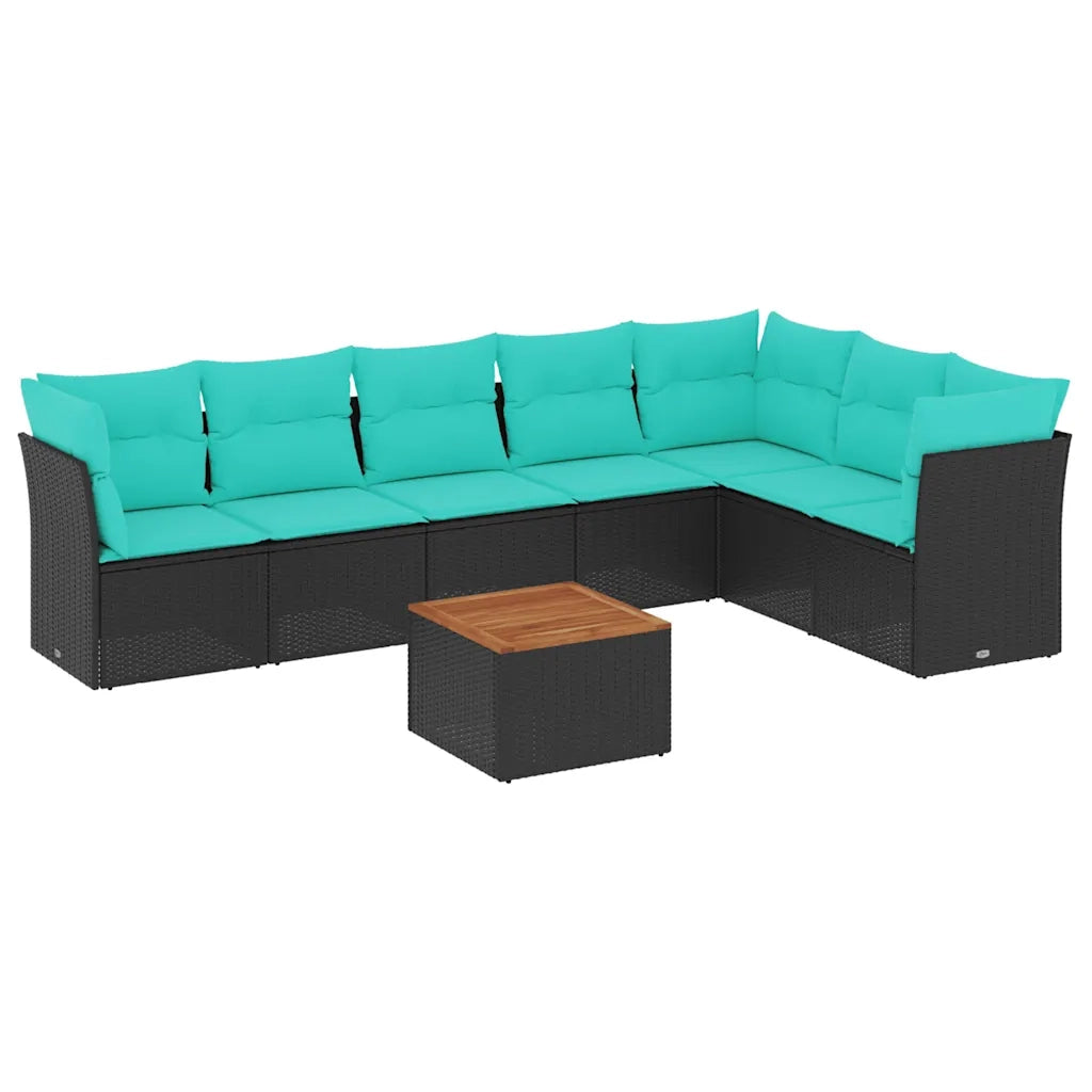 Set Divani da Giardino 8 pz con Cuscini Nero in Polyrattan 3256008
