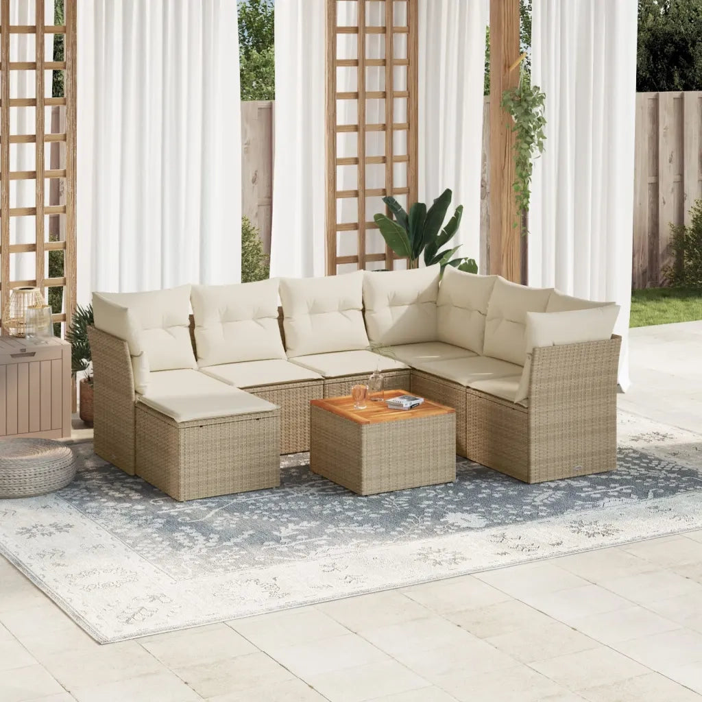 Set Divano da Giardino 8 pz con Cuscini Beige in Polyrattan 3223762