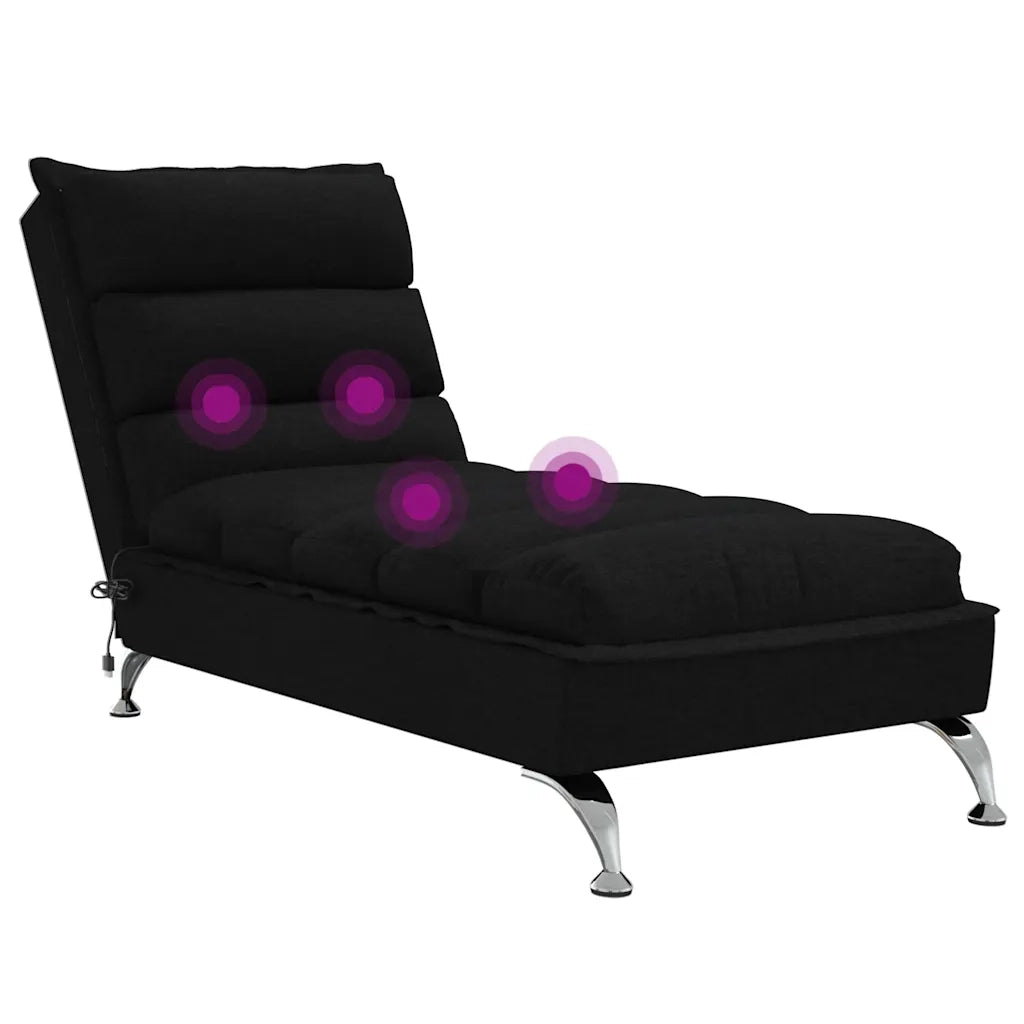 vidaXL Chaise Longue Massaggi con Cuscini Nero in Tessuto