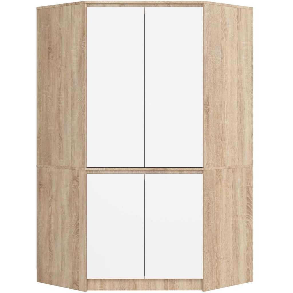 Armadio ad angolo AKORD S100 Sonoma Quercia 100 cm 4 ante inserto frontale Bianco 100x50x180 cm