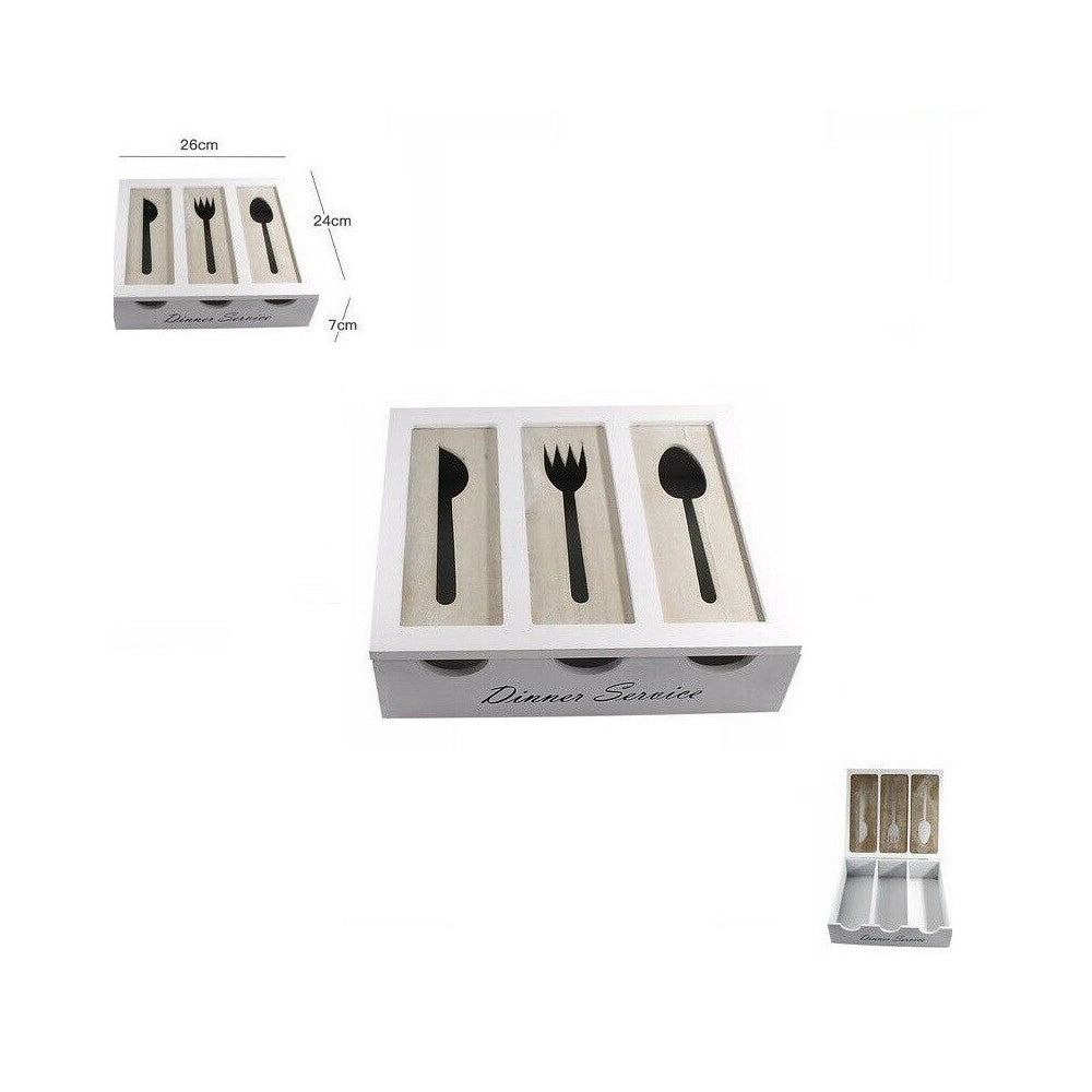 Trade Shop - Portaposate In Legno 3 Scomparti Stoviglie Shabby Chic Arredamento Casa -