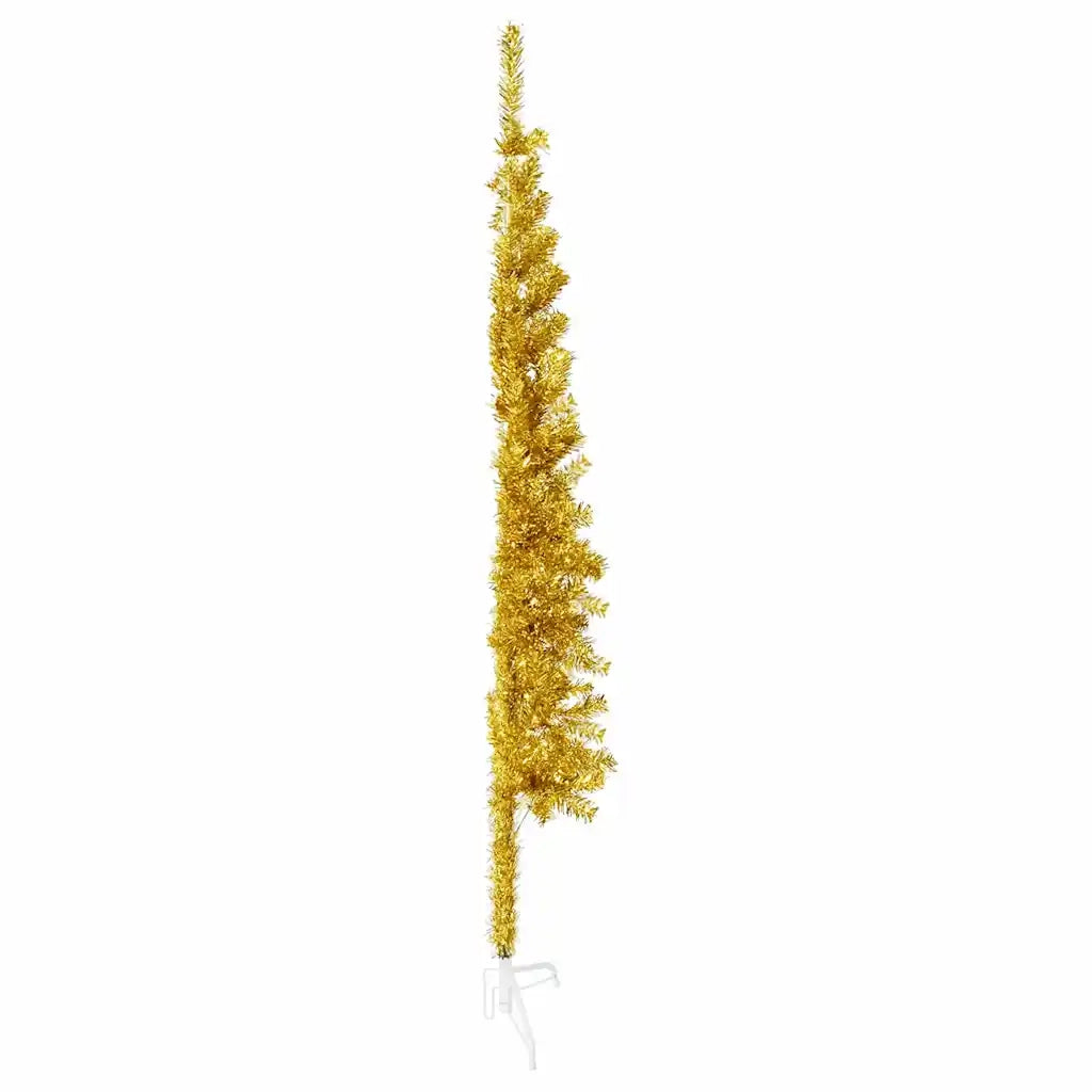 Albero Natale Artificiale Sottile a MetÃ  con Supporto Oro 150cm