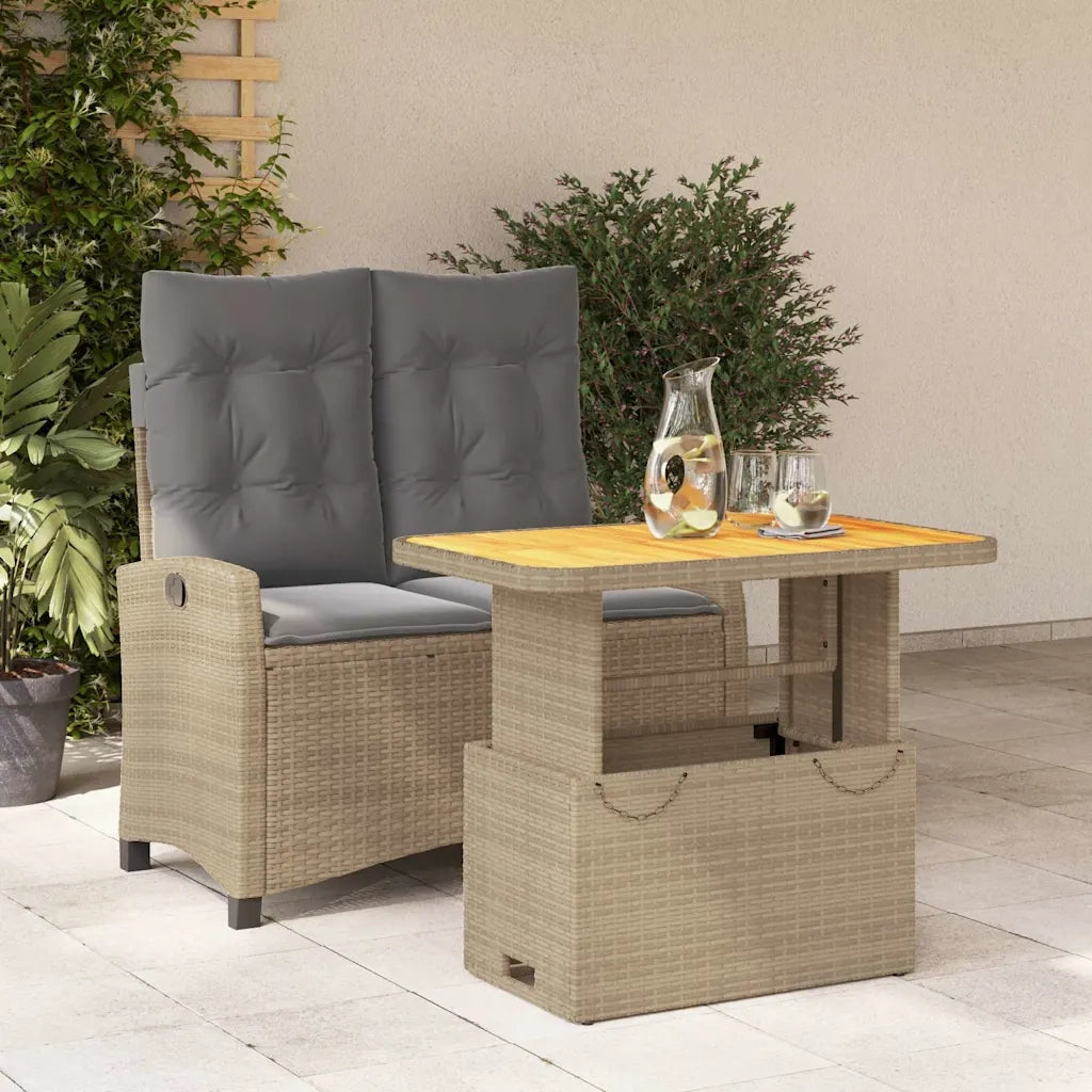 Set da Pranzo da Giardino 2 pz | Set Salotto da Giardino con Cuscini Beige in Polyrattan