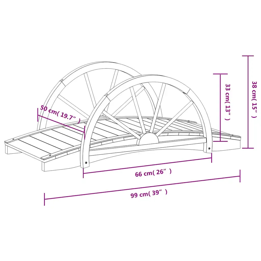 Ponte Giardino con Mezza Ruota 99x50x38 cm Legno Massello Abete 363338