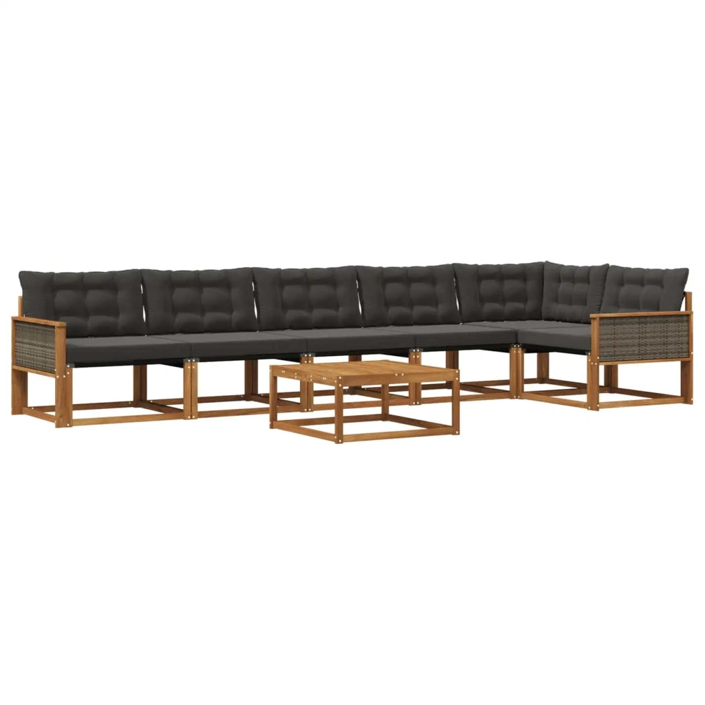 Set di divani da esterno con cuscino 7 pcs Naturale e Nero