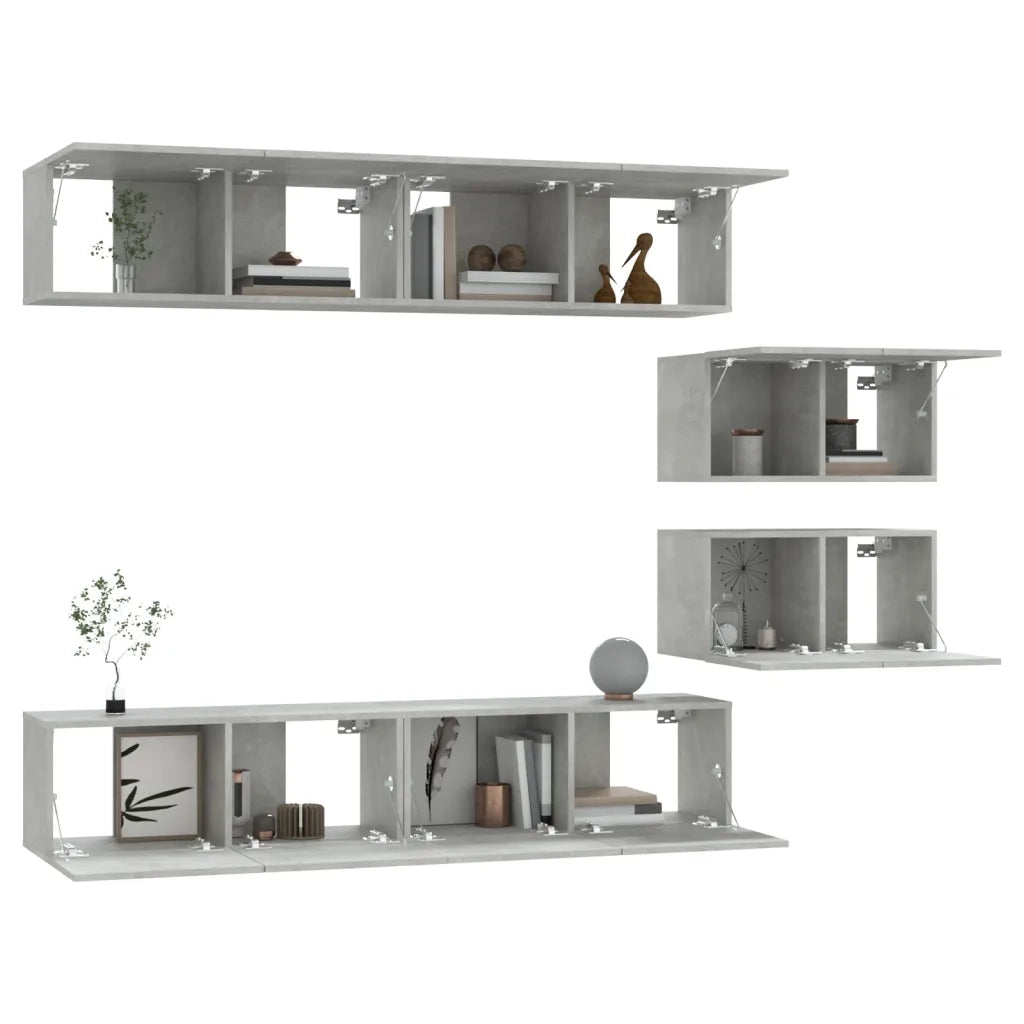 Set di Mobili Porta TV 6 pz Grigio Cemento in Legno Multistrato 3114601