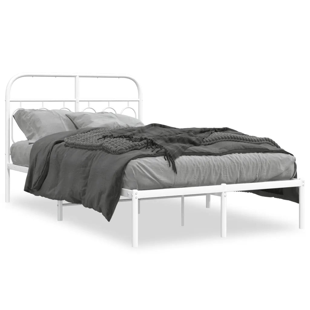 Letto matrimoniale | Letto per adulti | Giroletto con Testiera Metallo Bianco 120x190 cm