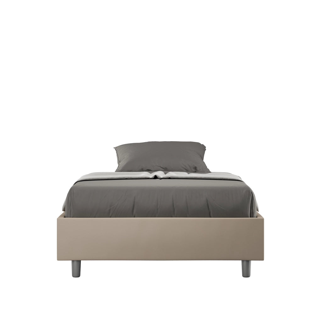 BS COM Letto una piazza e mezza contenitore imbottito 120x200 similpelle tortora