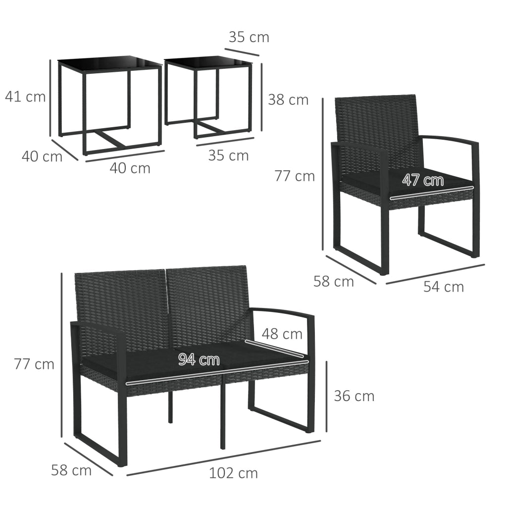 Set divani giardino in polyrattan con 2 divani singoli 1 divano doppio e 2 tavolini ¨C zephmum ¨C nero