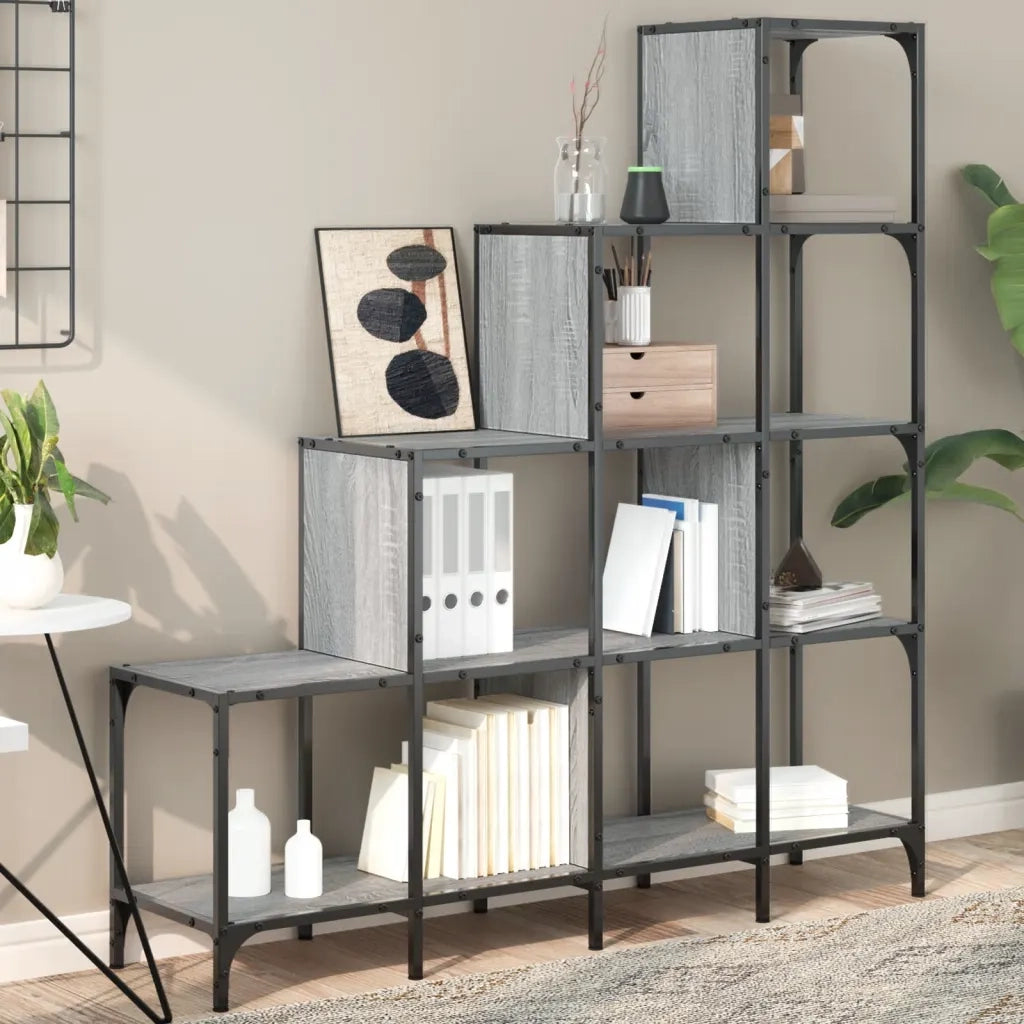 Libreria-Scaffale per Libri-Mobile di Stoccaggio Grigio Sonoma 122x30x132cm Legno Multistrato e Metallo