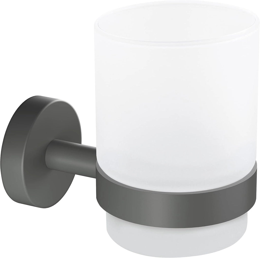 MOON GREY Portasciugamani a 2 Bracci per bagno e WC in stile industriale e bagni moderni - Senza foratura, soluzione adesiva inclusa - 84 mm x 50 mm x 456 mm - Grigio opaco