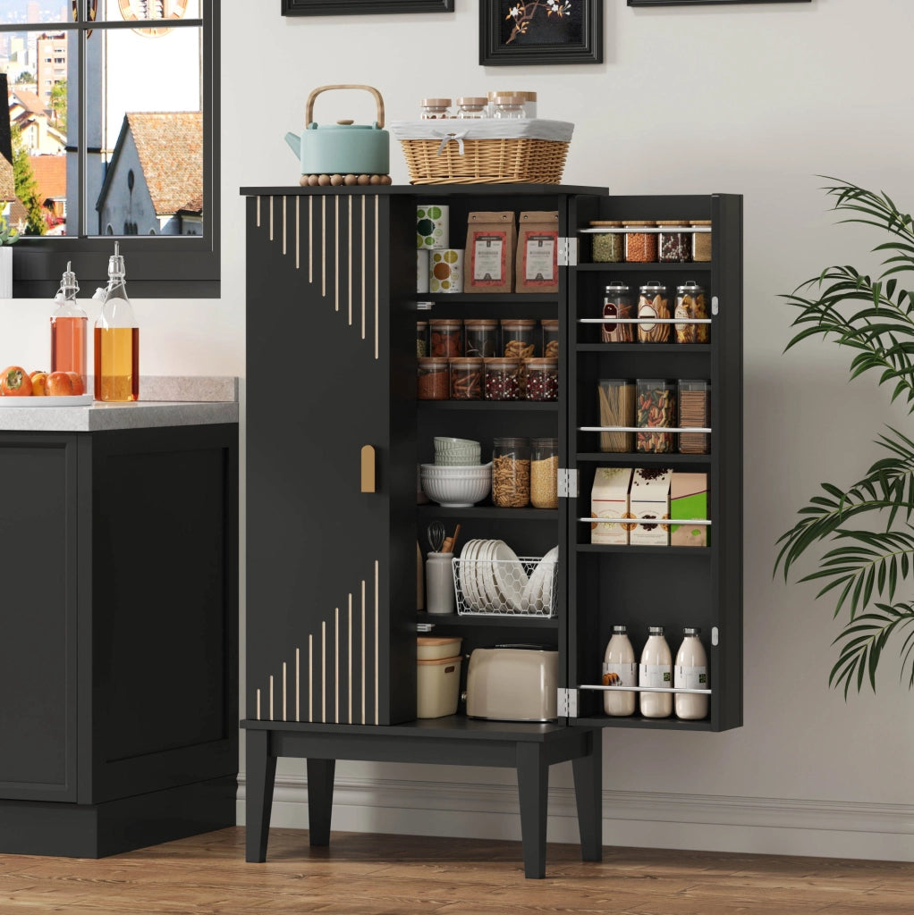 Armadio contenitore 120x59x30 cm con 5 ripiani e 2 ante; in MDF; nero