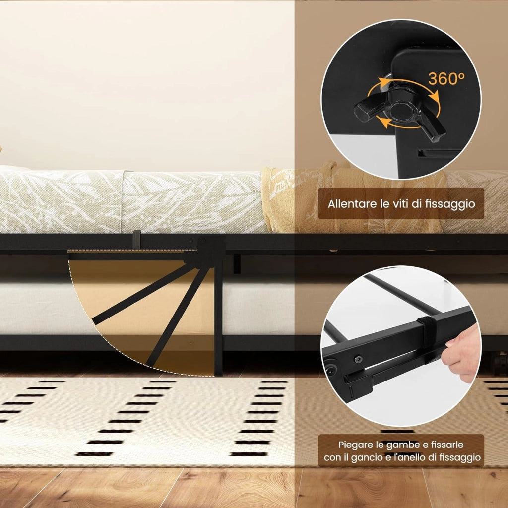 Letto Estraibile, Divano Letto Singolo con Luci LED e Stazione di Ricarica, Lettino Matrimoniale con Struttura in Metallo, 2 Pz 90x200 cm, per Soggiorno e Camera da Letto (Stile 2 Marrone)