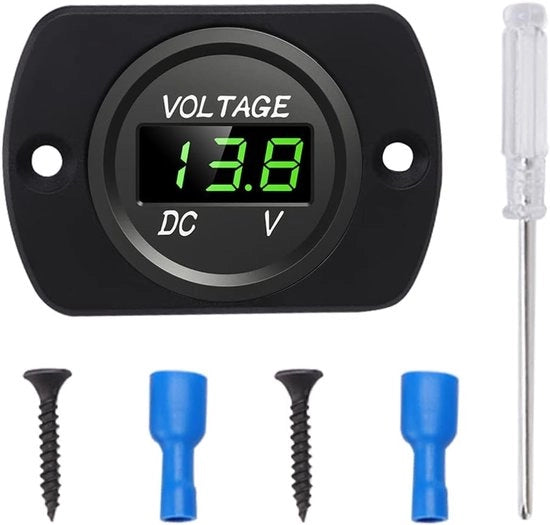 Voltmetro Digitale DC 12V 24V con Pannello di Montaggio - Contatore di Tensione Circolare per Nave Veicoli da Terra Motociclo Camion ATV UTV (Bianco)